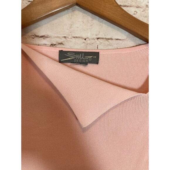 SML Design Top Womens Large Baby Pink Santana Knit Asymmetric Neckline‎ Stretch - Picture 4 of 13